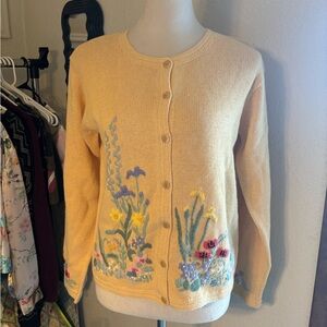 Floral Embroidered Yellow Sweater